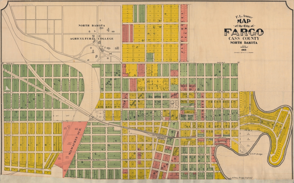 Anders 1915 Map of the City of Fargo, Cass County, North Dakota