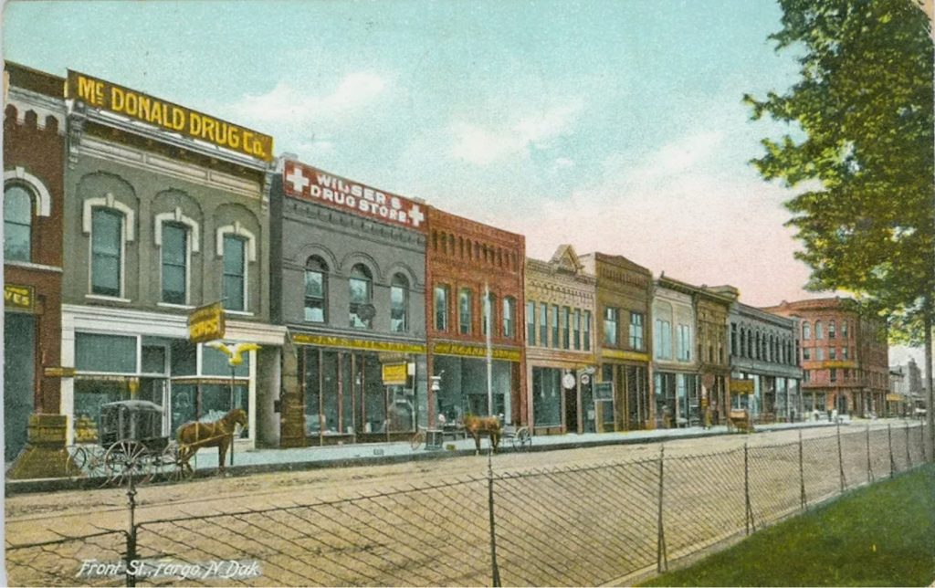 Front Street, Fargo, North Dakota - drugstores abt 1910